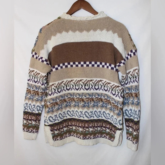 Women’s Vintage Knit Patterned Mockneck Cottagecore Neutral Toned Sweater Small - Picture 13 of 16